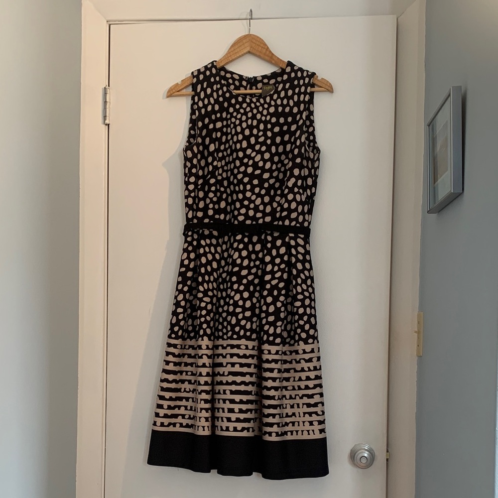 Elegant Black and Cream Polka Dot Dress